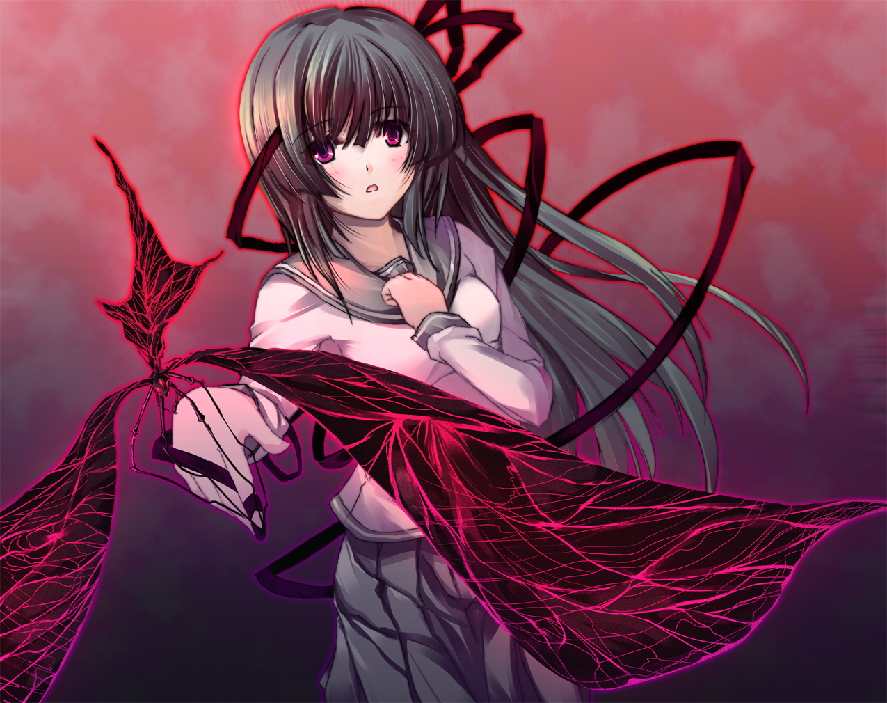 matsukawa (pale scarlet), original, tagme, long hair, purple eyes, school uniform, skirt, solo