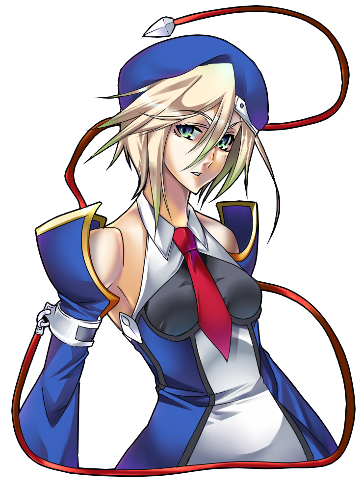 momiagenberugu, noel vermillion, arc system works, blazblue, bad id, bad pixiv id, beret, blonde hair, detached sleeves, dress, green eyes, hat, necktie, ribbon, short dress, short hair, solo