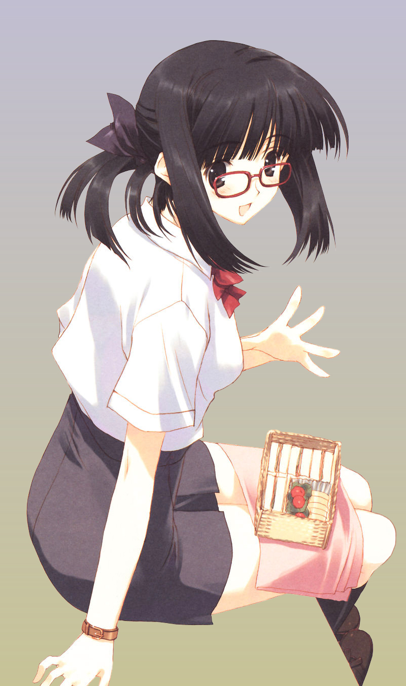 nakamura takeshi, highres, tagme, bento, black hair, glasses, school uniform, solo