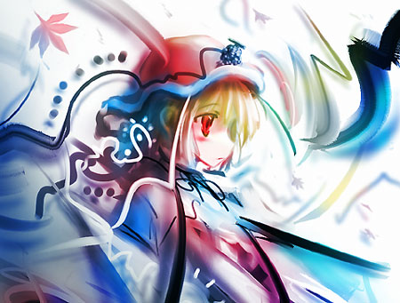 tanaka ken'ichi, aki minoriko, touhou, bad id, bad pixiv id, lowres, 1girl, abstract, blonde hair, female focus, hat, solo, speed painting