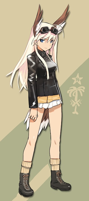 shimada fumikane, hanna-justina marseille, strike witches, witches of africa, world witches series, uniform, 00s, 1girl, animal ears, blue eyes, boots, female focus, goggles, head wings, long hair, pink hair, socks, solo, tail, wings