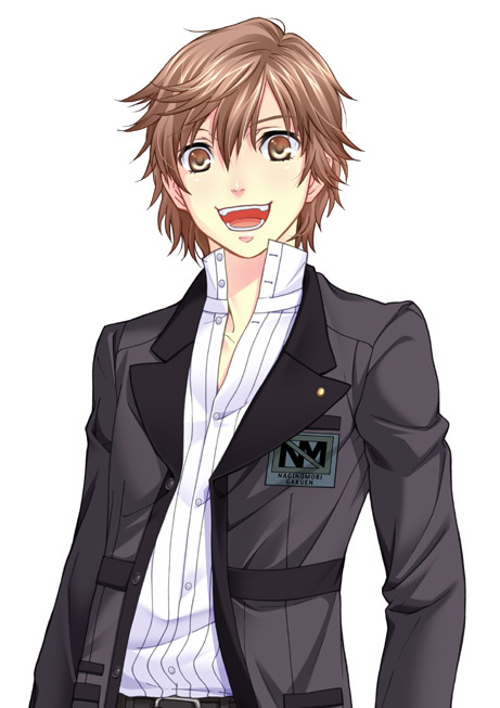 koremi2, koremitsu, kanzato shin, atlus, persona, persona trinity soul, 00s, 1boy, blazer, brown eyes, brown hair, male focus, school uniform, short hair, smile, solo, unbuttoned