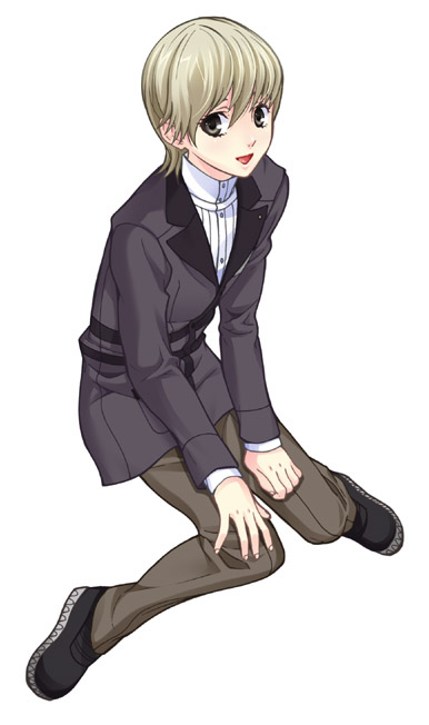 koremi2, koremitsu, kanzato jun, atlus, persona, persona trinity soul, 00s, 1boy, androgynous, black shoes, blazer, blonde hair, jacket, male focus, school uniform, shoes, short hair, simple background, solo, white background