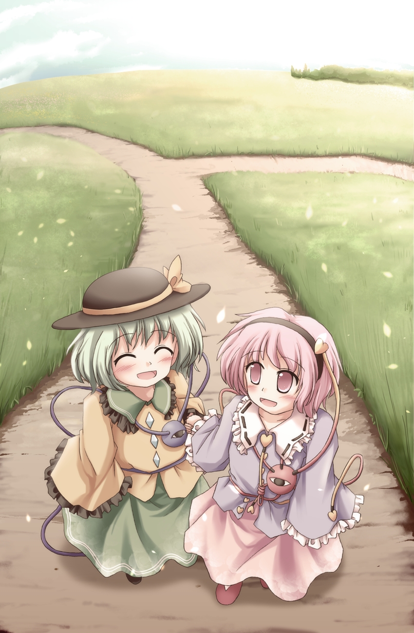 lzh, komeiji koishi, komeiji satori, touhou, highres, 2girls, female focus, multiple girls