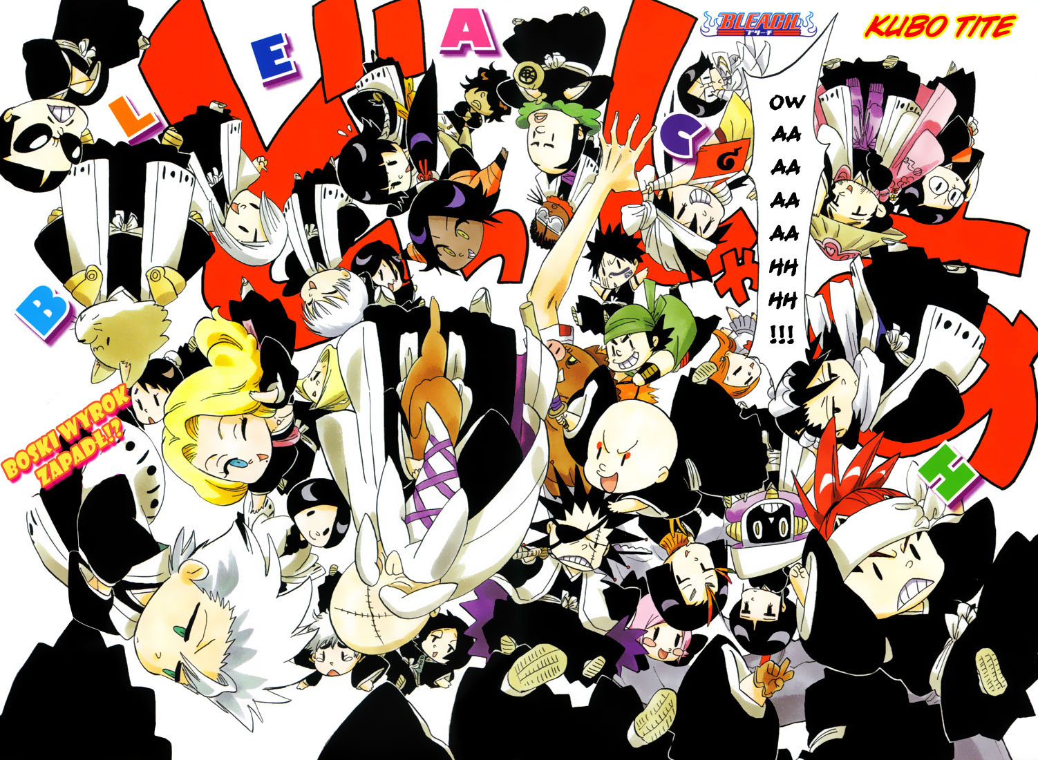 abarai renji, ayasegawa yumichika, hinamori momo, hisagi shuuhei, hitsugaya toushirou, iba tetsuzaemon, ichimaru gin, inoue orihime, ise nanao, ishida uryuu, kira izuru, komamura sajin, kotetsu isane, kuchiki byakuya, kuchiki rukia, kurotsuchi mayuri, kurotsuchi nemu, kusajishi yachiru, kyouraku shunsui, madarame ikkaku, matsumoto rangiku, oomaeda marechiyo, sado yasutora, sasakibe choujirou, shiba ganju, shiba kuukaku, shihouin yoruichi, sui-feng, tousen kaname, ukitake juushirou, unohana retsu, yamada hanatarou, yamamoto-genryuusai shigekuni, zaraki kenpachi, bleach, 00s, 6+boys, 6+girls, bald, black hair, blonde hair, blue eyes, braid, chibi, everyone, front braid, green eyes, long hair, multiple boys, multiple girls, one eye closed, red hair, short hair, simple background, single braid, smile, white background, white hair, wink