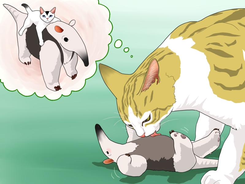 logos, bad id, bad pixiv id, animal, anteater, cat, licking, thinking, tongue, what