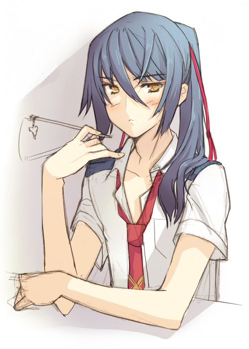 h2so4, saotome alto, macross, macross frontier, bad id, bad pixiv id, 00s, 1boy, blush, male focus, necktie, pen, school uniform, sketch, solo