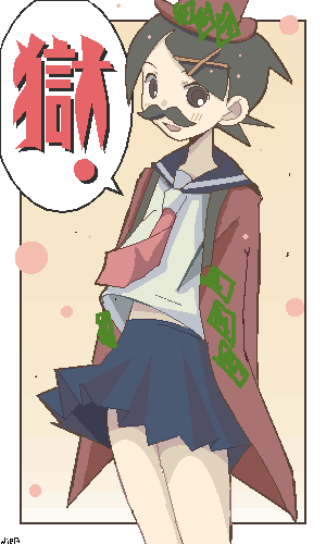 niea, fuura kafuka, sayonara zetsubou sensei, lowres, 1girl, facial hair, female focus, mustache, oekaki, parody, solo