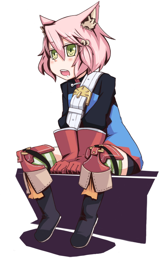 dan (orange train), fighter (7th dragon), harukara (7th dragon), 7th dragon, 7th dragon (series), 1girl, animal ears, boots, cat ears, female focus, gloves, green eyes, open mouth, pink hair, solo