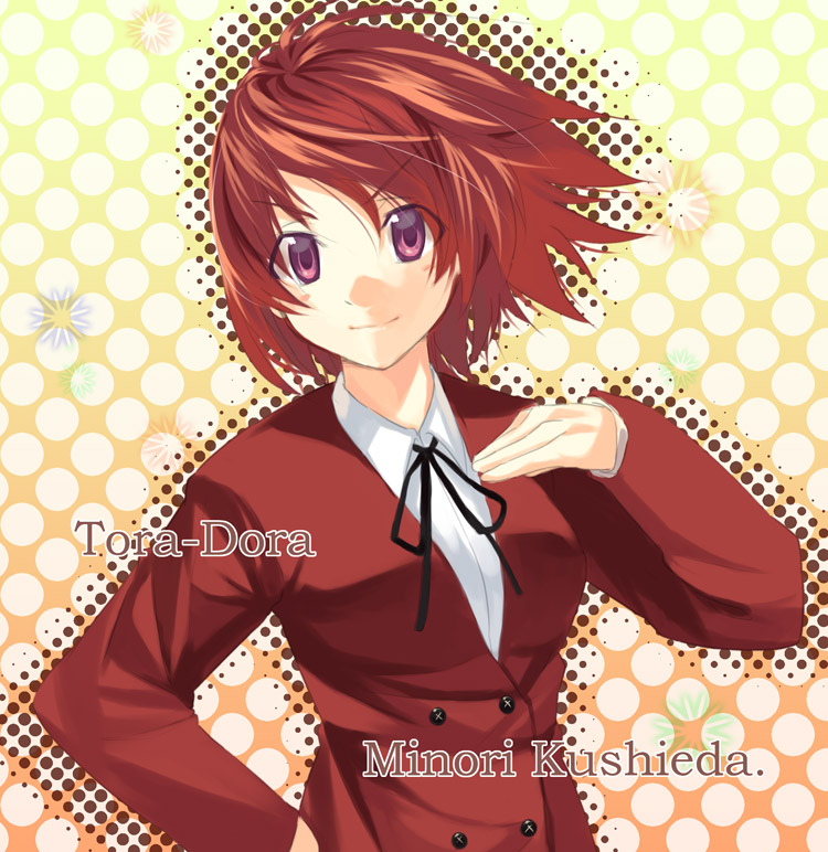 kabocha, kabocha (monkey4), kushieda minori, toradora!, 00s, 1girl, female focus, purple eyes, red hair, school uniform, short hair, smile, solo
