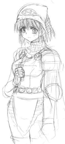 kumacchi, knight (ragnarok online), ragnarok online, 1girl, bandana, female focus, greyscale, monochrome, sketch, solo