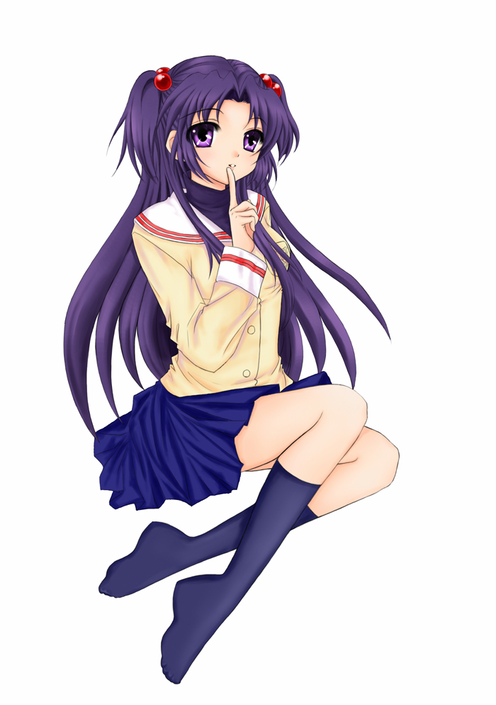 prinz luzifer, ichinose kotomi, clannad, bad id, bad pixiv id, 00s, 1girl, blue hair, female focus, hair bobbles, hair ornament, long hair, purple eyes, school uniform, solo, twintails, two side up
