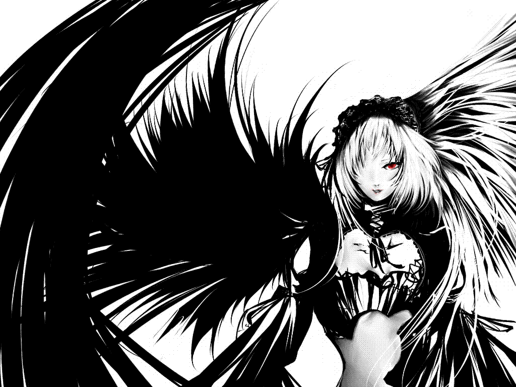 mnk, suigintou, rozen maiden, 00s, frills, red eyes, solo, wings
