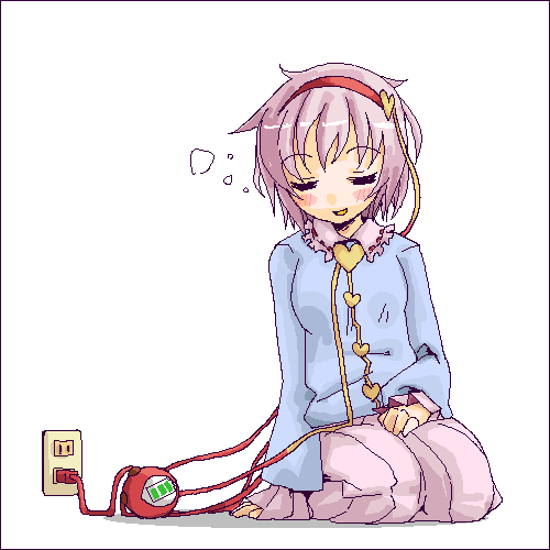 seki (red shine), komeiji satori, touhou, lowres, 1girl, electric plug, electrical outlet, female focus, oekaki, parody, pink hair, sleeping, solo, white background
