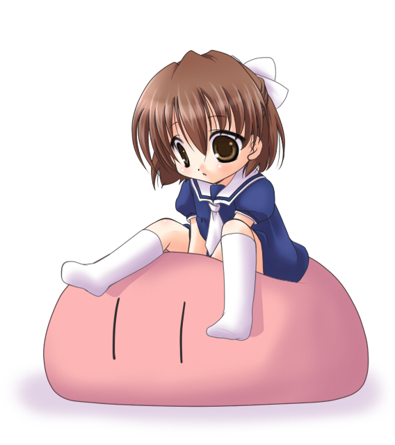 narimiya momone, okazaki ushio, clannad, dango daikazoku, 00s, brown eyes, brown hair, child, school uniform, sitting, socks, solo