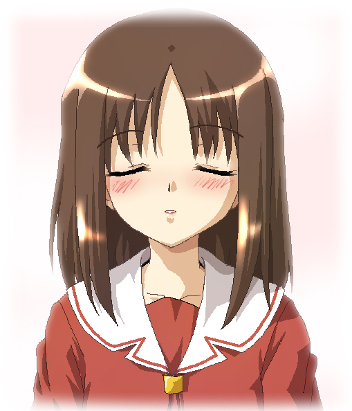 hayashiya zankurou, kasuga ayumu, azumanga daiou, blush, brown hair, closed eyes, school uniform, serafuku, short hair, simple background, solo, upper body