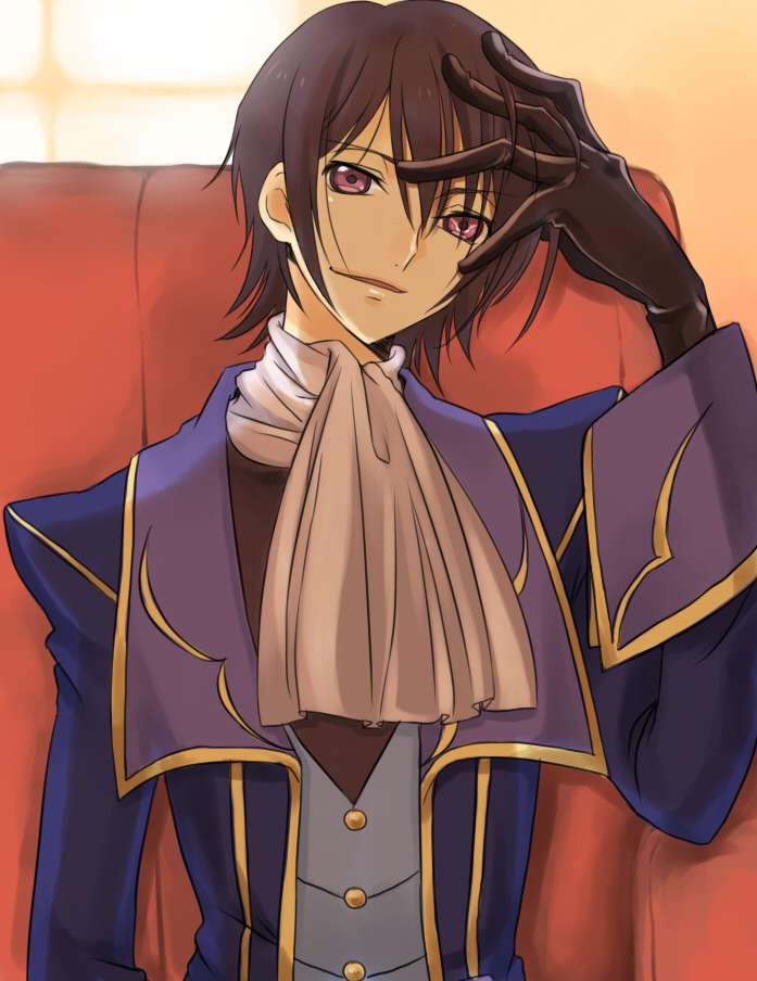 chikushou desu, lelouch vi britannia, zero (code geass), code geass, 00s, 1boy, black hair, gloves, male focus, purple eyes, solo