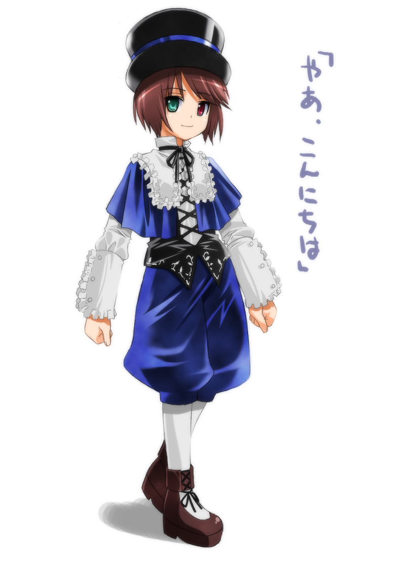 umekichi, souseiseki, rozen maiden, bad id, bad pixiv id, 00s, brown hair, green eyes, hat, heterochromia, pantyhose, red eyes, ribbon, short hair, solo