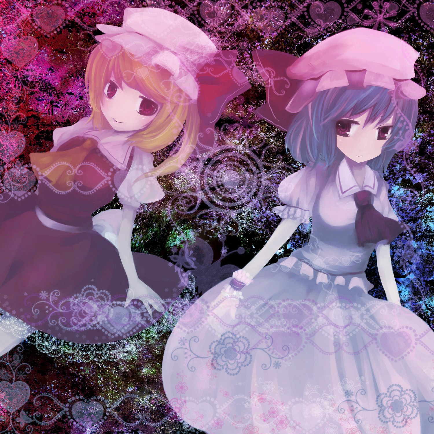 swami, flandre scarlet, remilia scarlet, touhou, bad id, bad pixiv id, highres, 2girls, female focus, multiple girls, siblings, sisters