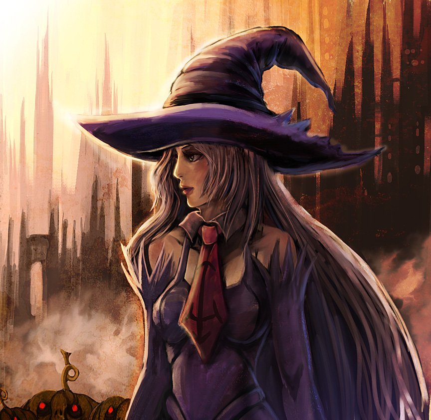 bccp, original, bad id, bad pixiv id, blonde hair, hat, long hair, necktie, solo, witch hat
