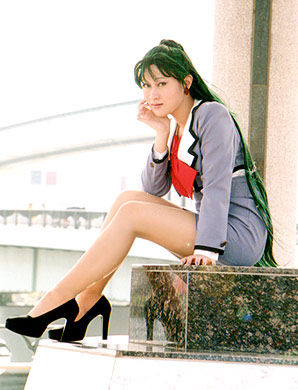 meiou setsuna, bishoujo senshi sailor moon, lowres, photo (medium), asian, cosplay, green hair, high heels, long hair, pantyhose, shoes