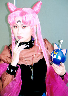 black lady (sailor moon), chibi usa, wicked lady, bishoujo senshi sailor moon, bishoujo senshi sailor moon r, lowres, photo (medium), asian, cosplay, double bun, fingernails, hair bun, long fingernails, long hair, pink hair