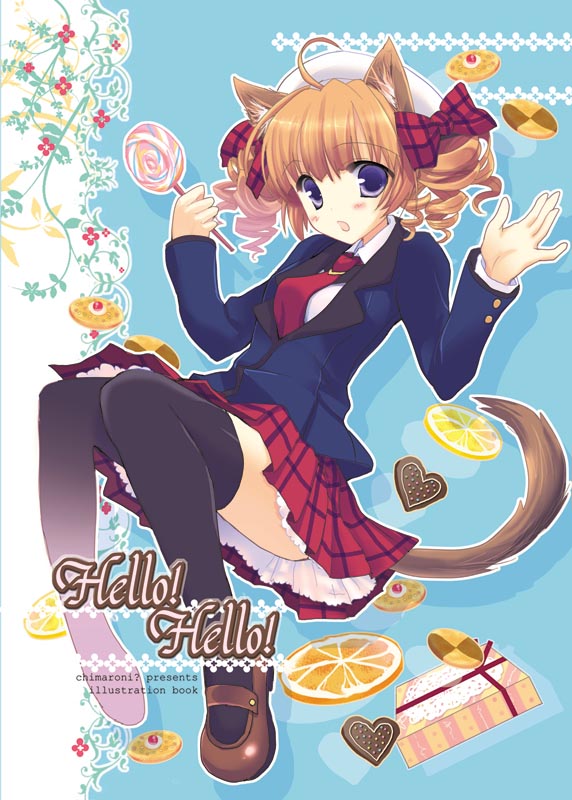 chimaro, animal ears, dog ears, dog tail, school uniform, solo, tail, thighhighs, zettai ryouiki