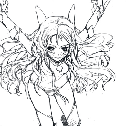 mizuki makoto, seiken no faeries, lowres, 1girl, animal ears, female focus, greyscale, monochrome, sketch, solo