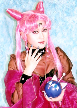 black lady (sailor moon), chibi usa, wicked lady, bishoujo senshi sailor moon, bishoujo senshi sailor moon r, lowres, photo (medium), asian, cosplay, double bun, fingernails, hair bun, long fingernails, long hair, pink hair