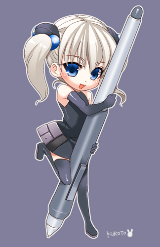 kuroto, kuroto (722), original, wacom, silver hair, bad id, bad pixiv id, lowres, 1girl, blue eyes, elbow gloves, female focus, gloves, intuos3, personification, solo, stylus, thighhighs, twintails