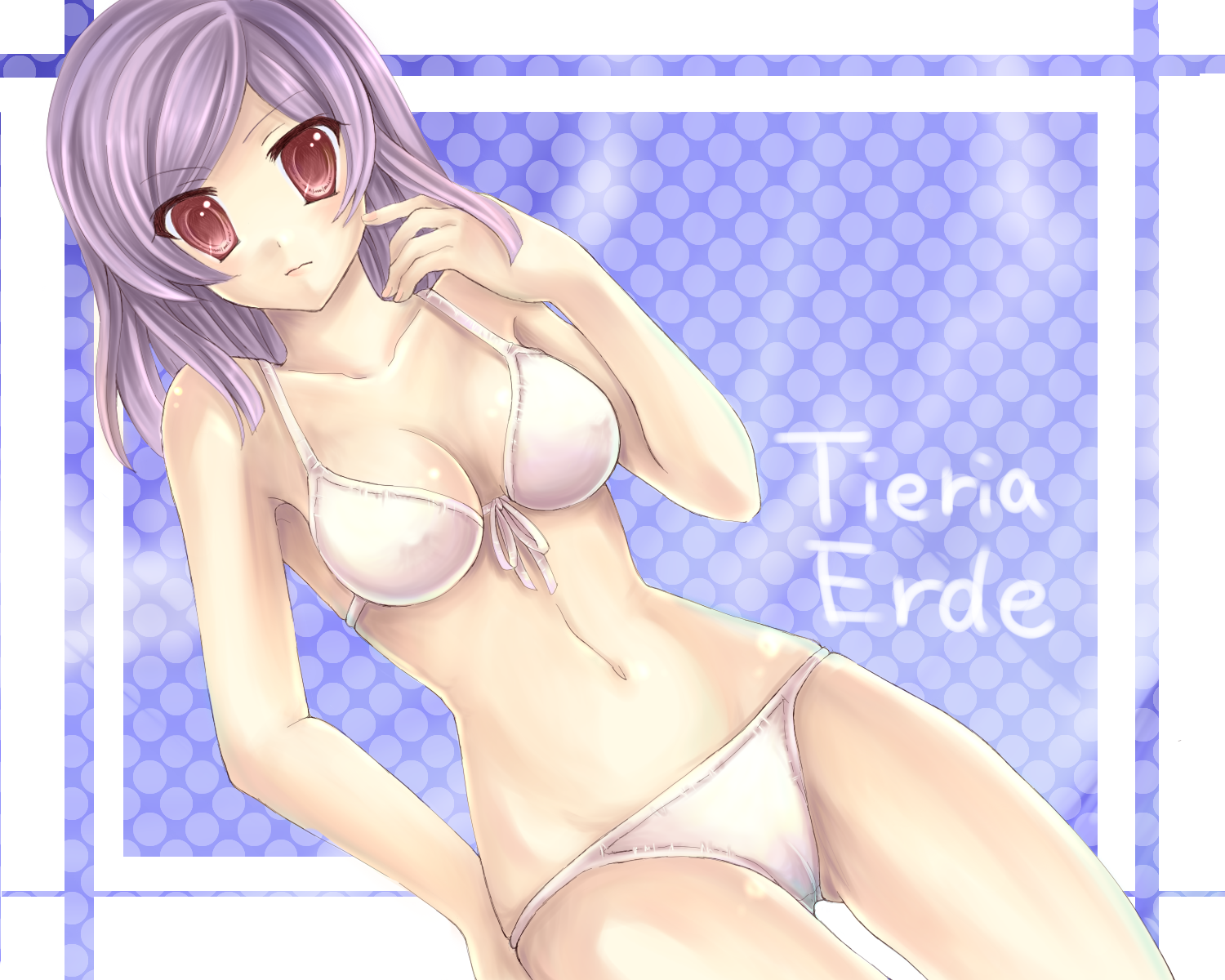 kumaneko nagisa, tieria erde, gundam, gundam 00, bad id, bad pixiv id, highres, 00s, 1girl, bikini, female focus, genderswap, genderswap (mtf), long hair, purple hair, red eyes, short hair, solo, swimsuit, white bikini