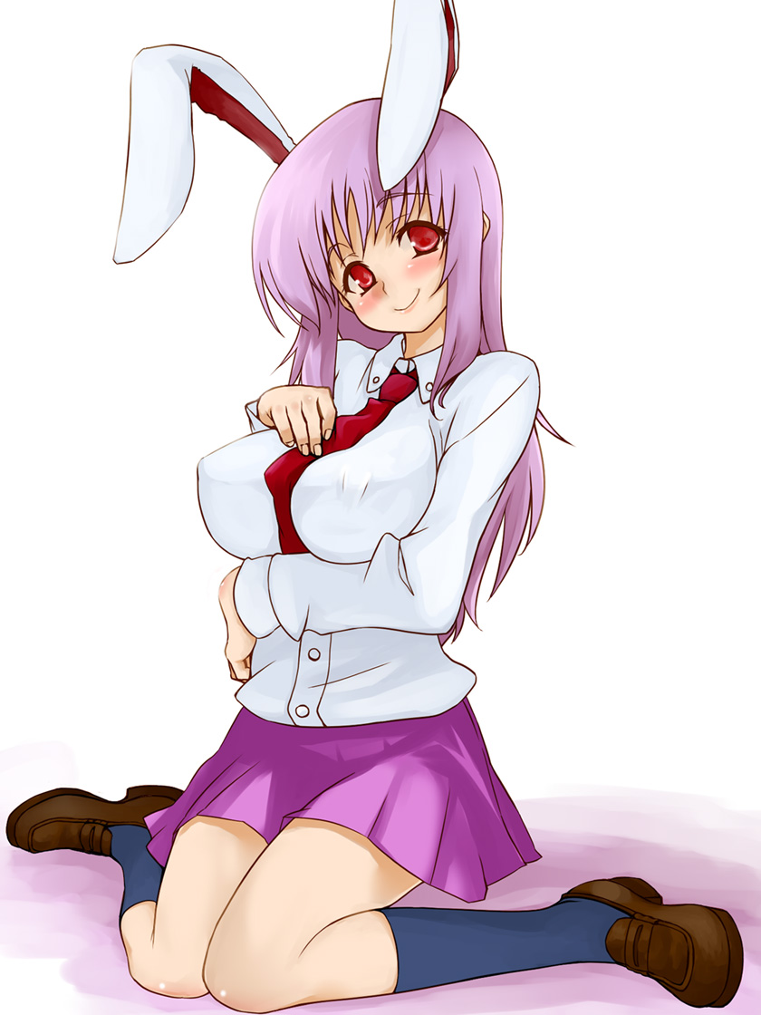 hatakenaka, reisen udongein inaba, touhou, 1girl, animal ears, female focus, long hair, necktie, purple hair, rabbit ears, red eyes, red necktie, solo