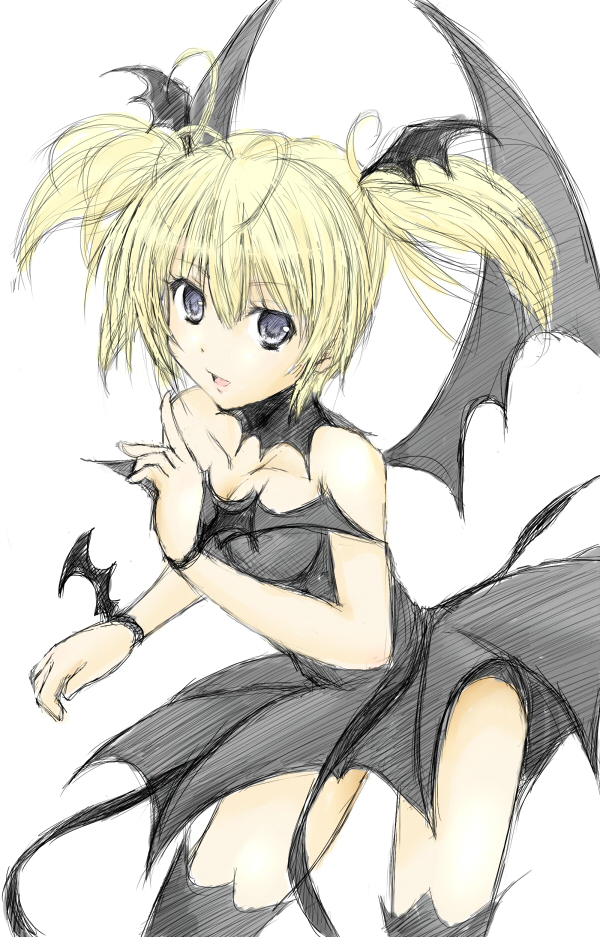 bonnou soku bodai, fuyuoka, hoshina utau, lunatic charm, shugo chara!, bad id, bad pixiv id, 1girl, blonde hair, dress, female focus, head wings, ribbon, smile, solo, thighhighs, twintails, wings