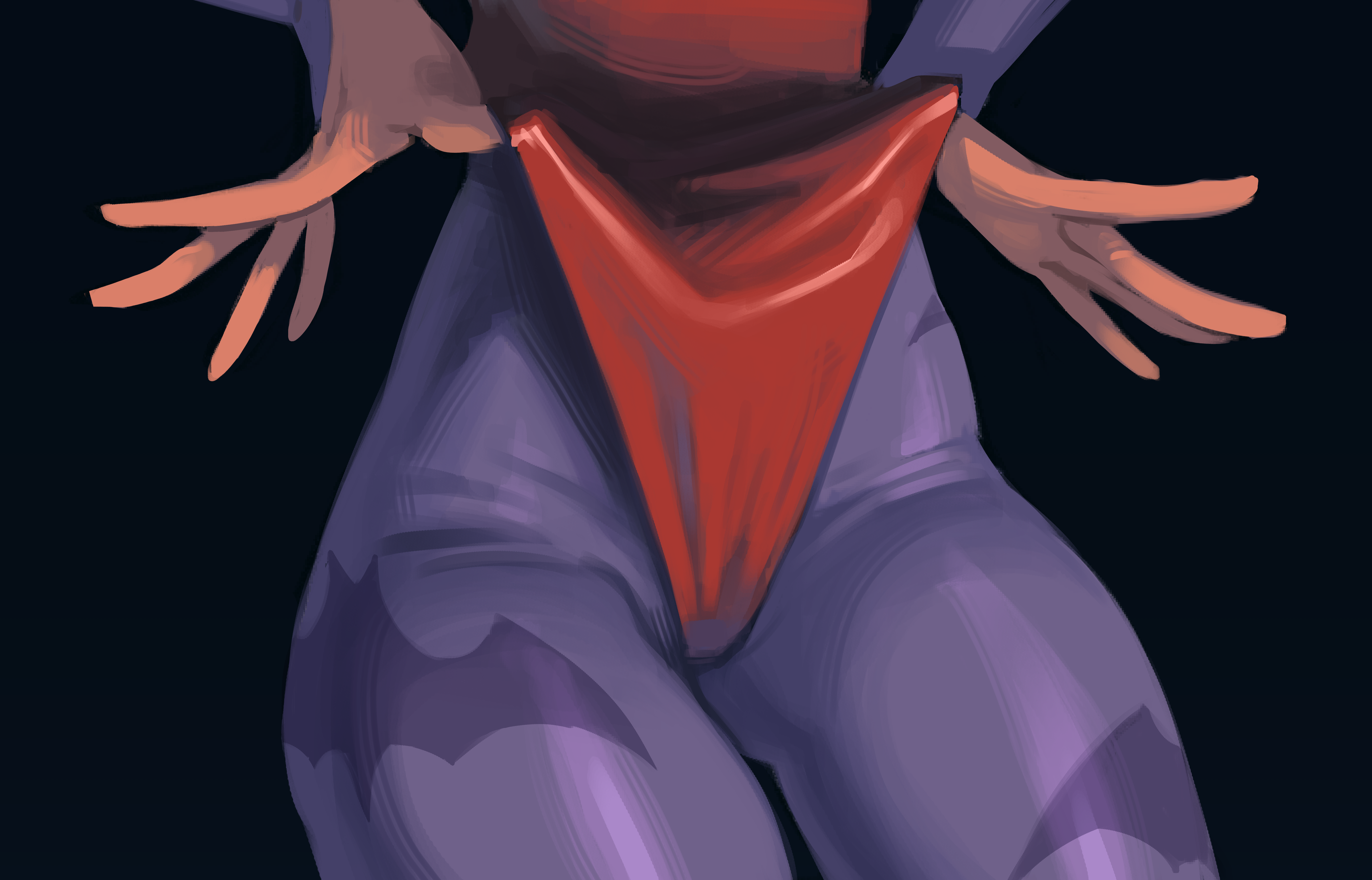 piku184, lilith (darkstalkers), darkstalkers, absurdres, highres, 1girl, animal print, bat print, black background, highleg, highleg leotard, leotard, leotard pull, pantyhose, purple pantyhose, red leotard, simple background, solo