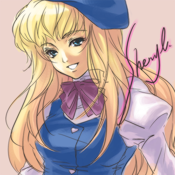 koyuki (artist), koyuki (rico), sheryl nome, macross, macross frontier, bad id, bad pixiv id, 00s, blonde hair, blue eyes, hat, long hair, ribbon, smile