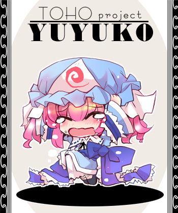 usoneko, saigyouji yuyuko, touhou, silver hair, bad id, bad pixiv id, lowres, 1girl, chibi, dress, female focus, full body, hat, japanese clothes, pink hair, short hair, solo, tears