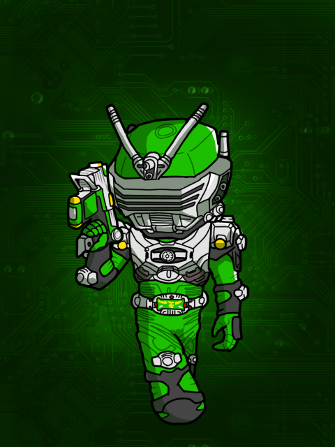 deforide, kamen rider ryuki, kamen rider zolda, kamen rider, 1boy, chibi, gun, male focus, solo, weapon