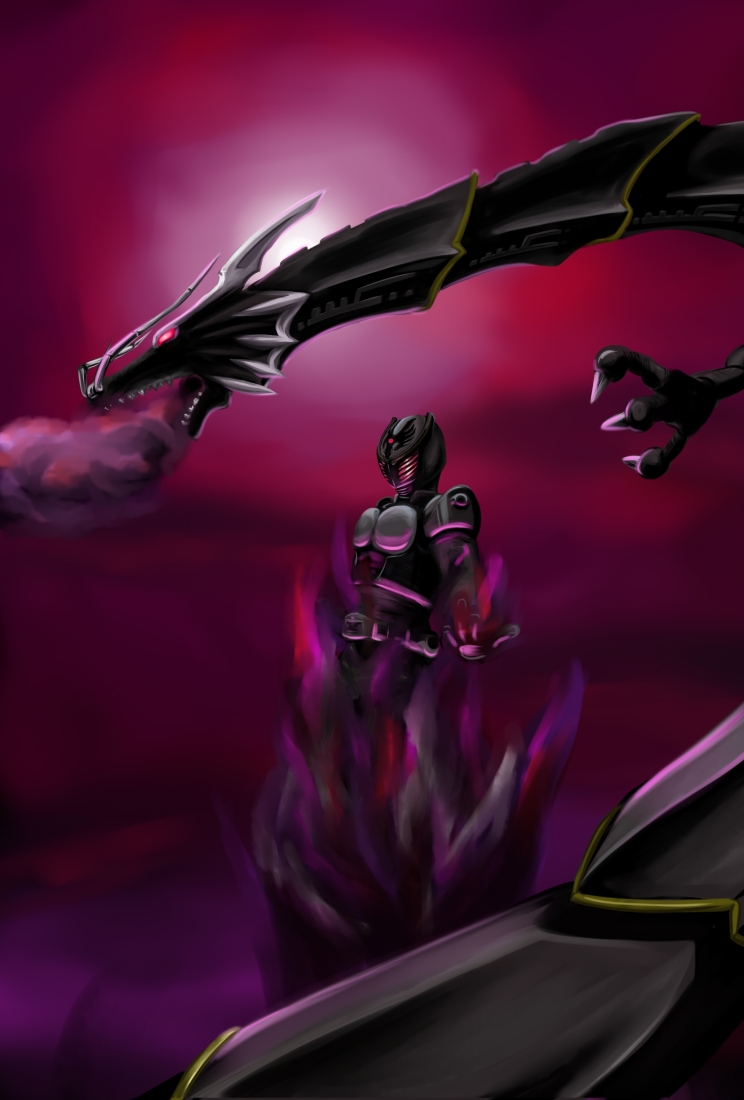 ridai (rx-78-5yori), dragblacker, kamen rider ryuga, kamen rider ryuki, kamen rider, kamen rider ryuki (series), 1boy, belt, dragon, fire, glowing, glowing eyes