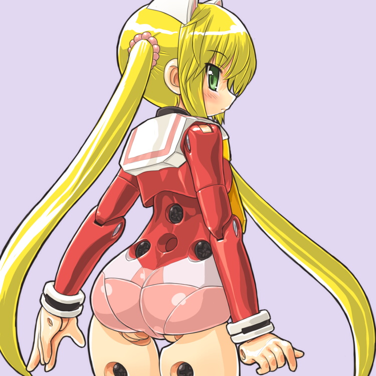 dd (ijigendd), sanzen'in nagi, busou shinki, hayate no gotoku!, bad id, bad pixiv id, 00s, 10s, animal ears, ass, blonde hair, blush, doll joints, green eyes, joints, long hair, looking back, solo, twintails