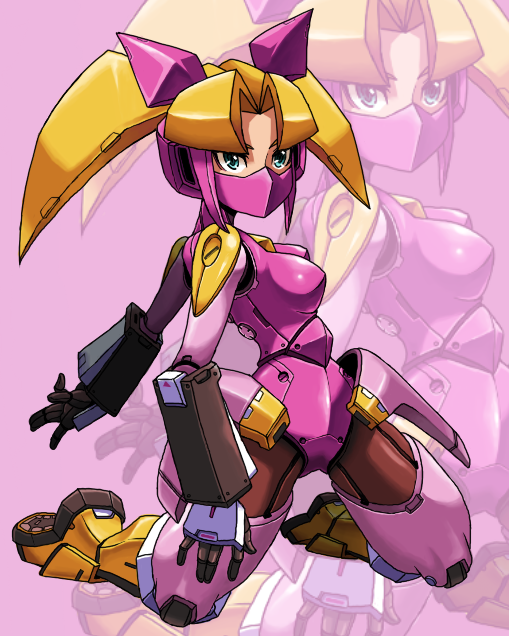 hun (uyonis), miranda (custom robo), custom robo, bad id, bad pixiv id, 1girl, blonde hair, blue eyes, cyborg, female focus, solo, twintails