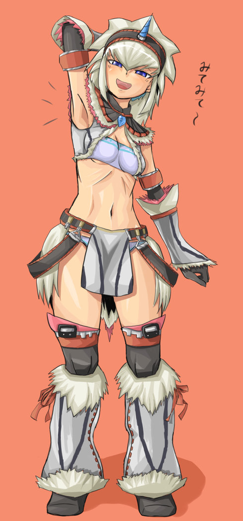 tarayama, capcom, monster hunter (series), bad id, bad pixiv id, 1girl, armpits, blue eyes, female focus, horns, kirin (armor), midriff, navel, single horn, solo, white hair