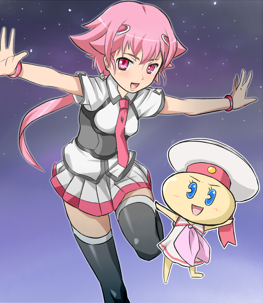 tarayama, shishidou akiha, shishidou imoko, sora wo kakeru shoujo, 00s, pink eyes, pink hair, school uniform, thighhighs, zettai ryouiki