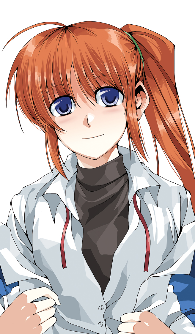clipe, takamachi nanoha, lyrical nanoha, mahou shoujo lyrical nanoha, mahou shoujo lyrical nanoha strikers, 00s, ahoge, blue eyes, brown hair, side ponytail, solo, undressing