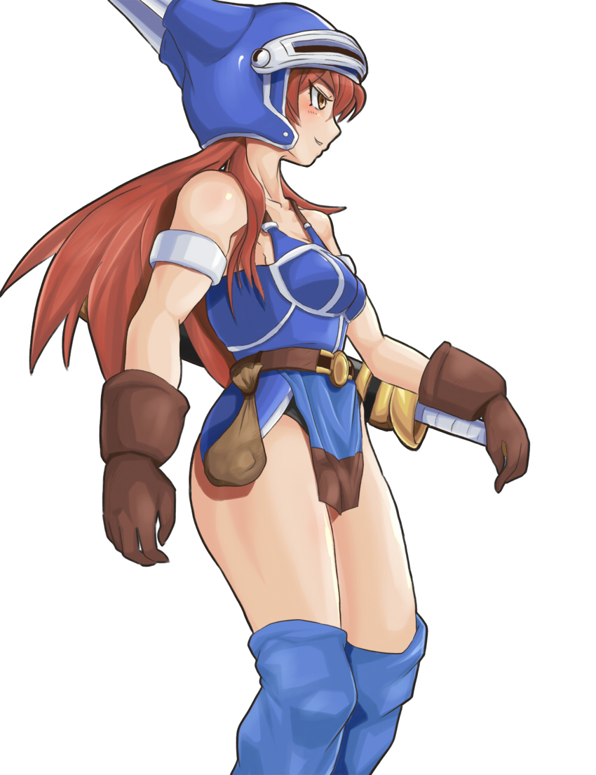 tarayama, daisy (dq), dragon quest, dragon quest yuusha abel densetsu, square enix, brown eyes, brown hair, gloves, helmet, sheath, sheathed, sword, thighhighs, weapon