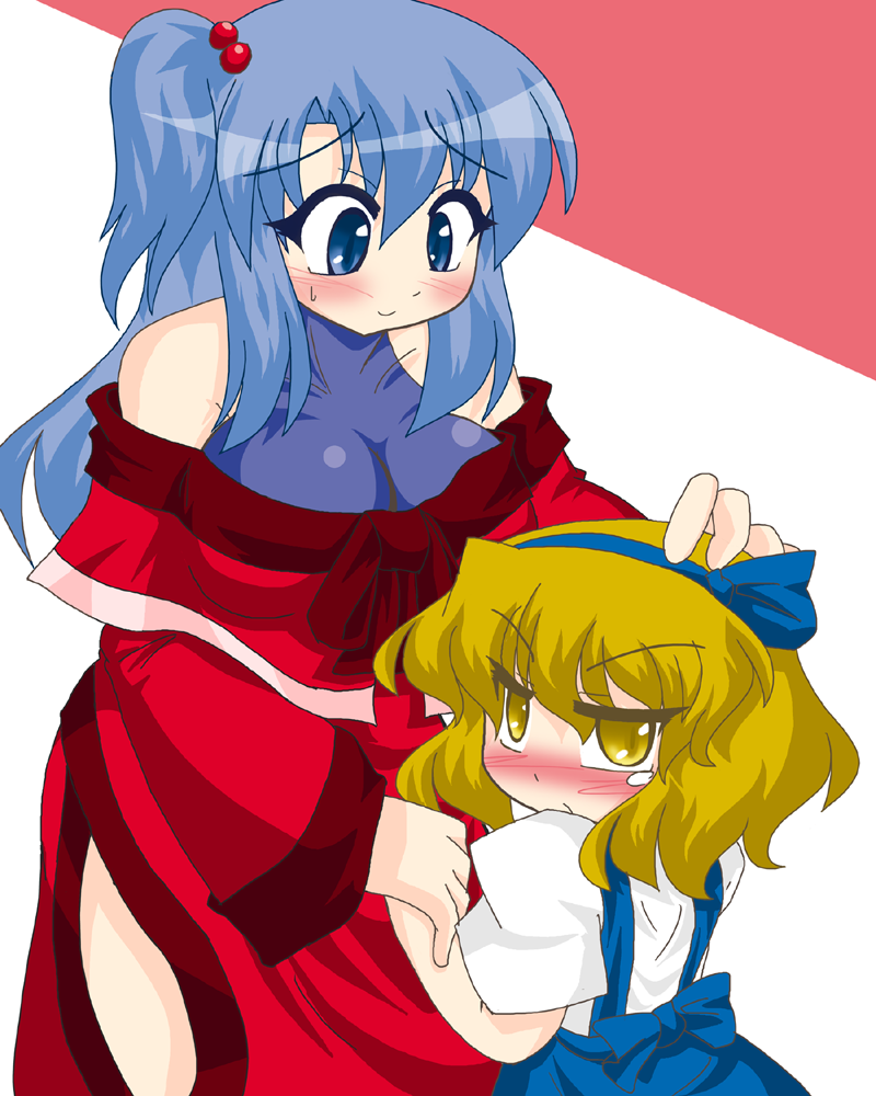 akasode (tyaramu), alice margatroid, alice margatroid (pc-98), shinki (touhou), mystic square, touhou, touhou (pc-98), 2girls, bare shoulders, female focus, mature female, mother and daughter, multiple girls