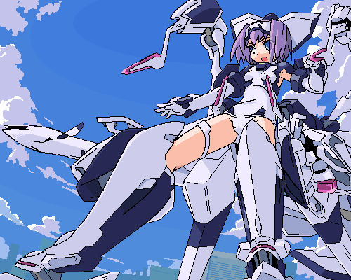 mof, exelica, trigger heart exelica, bad id, bad pixiv id, lowres, mecha musume, oekaki, pixel art, solo