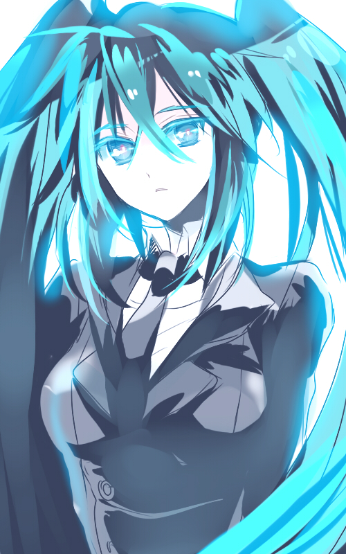 choco (pixiv), hatsune miku, vocaloid, bad id, bad pixiv id, aqua eyes, aqua hair, formal clothes, long hair, necktie, school uniform, solo, twintails, very long hair