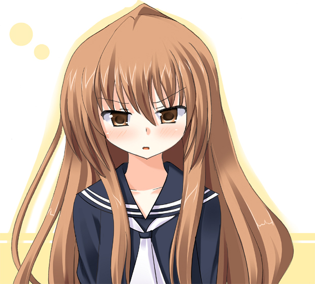 odaya, odayan, aisaka taiga, toradora!, 00s, 1girl, black serafuku, brown eyes, brown hair, female focus, long hair, school uniform, serafuku, solo