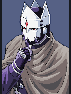 kuroe, kuroe (kinnukiman), warsman, kinnikuman, kinnikuman nisei, lowres, 1boy, blue background, cape, helmet, male focus, oekaki, simple background, solo, upper body
