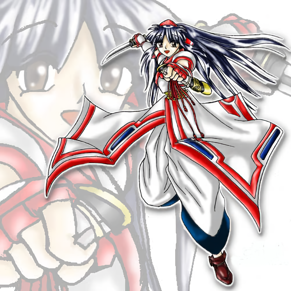 nakoruru, samurai spirits, snk, the king of fighters, 1girl, ainu clothes, black hair, breasts, brown eyes, clenched hand, fingerless gloves, gloves, hair ribbon, legs, long hair, looking at viewer, open mouth, outstretched arm, pants, ribbon, small breasts, smile, solo, thighs, tongue, weapon